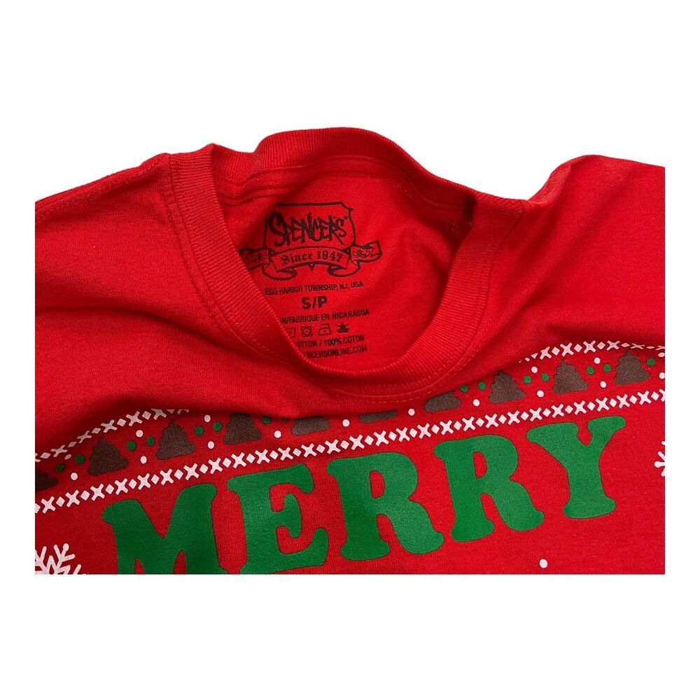 Merry Shitmas Elf Shirt Mens Small Red Funny Christmas Graphic Tee Novelty Humor - Picture 5 of 8